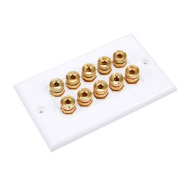 Banana Binding Post Two-Piece Inset Wall Plate for 5 Speakers - Coupler Type