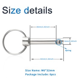 INCREWAY Quick Release Pin, 6 Pieces Hardware Quick Release Carbon Steel Bimini Top Pin Marine Hardware (Diameter 6 mm x Length 32 mm)