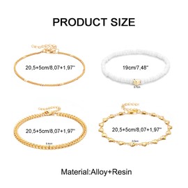 Ryaupy Gold-Plated Women's Boho Beads Anklet Fashion Multilayer Gold Heart Anklet Waterproof Adjustable Beach Foot Jewellery for Women and Girls (Gold, Pack of 3), Metal