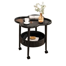 TOMVAES 2-Tier Flower-Shape Side Table,Coffee Table with 4 Wheels,Cute Tray Table,Small Accent Table,Sofa End Table for Living Room Bedroom Balcony Patio Nightstand
