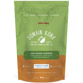 100% Kona Coffee - Extra Fancy grade Whole Bean - Almost Dark roast, Single estate gourmet coffee, 8 ounces, ships direct from Domain Kona Coffee