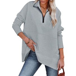 Dokotoo Womens Oversized Half Zip Pullover Sweatshirt for Women 2025 Fashion Trendy Fleece Jackets Quarter Zip Cropped Loose Sweaters Hoodies Fall Clothes Outfits Coat Tops Gray Small