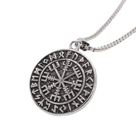 Viking Compass Necklace for Men Women,Norse Runes Compass Pendant Jewelry Nordic Myth Mythology Protection Necklace,60cm Chain Vintage Necklace Runic Circle Charm Christmas Jewelry Gift for Women Men, Zinc, No Gemstone