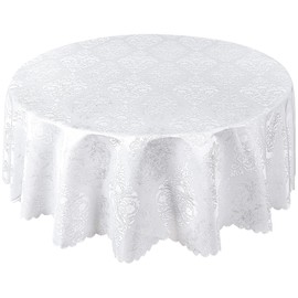 EcoSol Designs - Microfiber Damask Waterproof Tablecloth, Versatile and Functional Dining Accessory, Wrinkle-Free Round Tablecloth, White Royal, 70 inches Diameter
