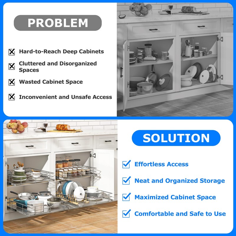 WelFurGeer Soft Close Slide Out Cabinet Shelf, 11" W x