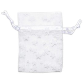 100-Pack 2x2.5 in Sheer Organza Gift Bags with Drawstring (X-Small) - Metallic Stars (White/White) - for Wedding Party Favors, Jewelry, Candy, Treats Mesh Pouch by The Display Guys