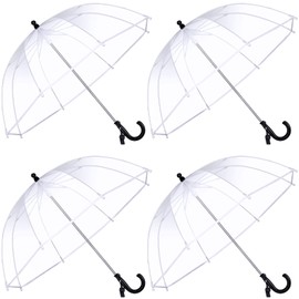 Jexine 4 Pcs Kid's Clear Bubble Umbrella Transparent Umbrella with an Easy Grip Handle Windproof Stick Umbrellas with Whistle for Toddler Kids Boys and Girl Ages 3-7