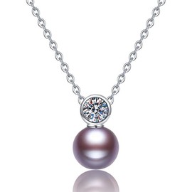 Tahitian Black Pearl Pendant Moissanite Necklace 925 Sterling Silver Jewelry Wife Women Anniversary Gift, 16mm, Sterling Silver, Moissanite Pearl