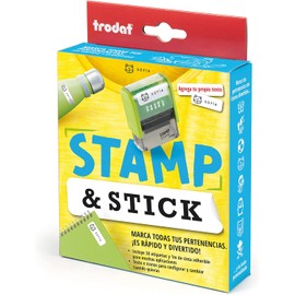 Sello textil DIY Trodat Stamp and Stick, kit con etiquetas, cinta para ropa y set de letras, números e iconos, 3 líneas de texto, altura 4mm, tinta negra