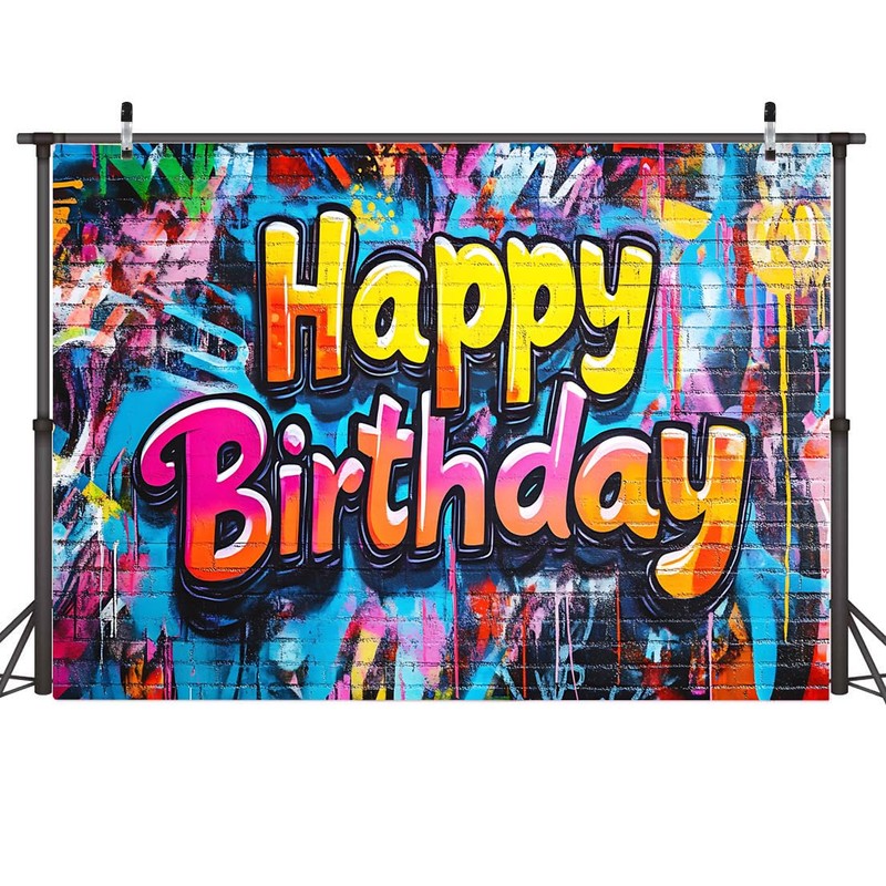 AIIKES 6x4ft Colorful Brick Wall Backdrop Retro Graffiti Happy Birthday