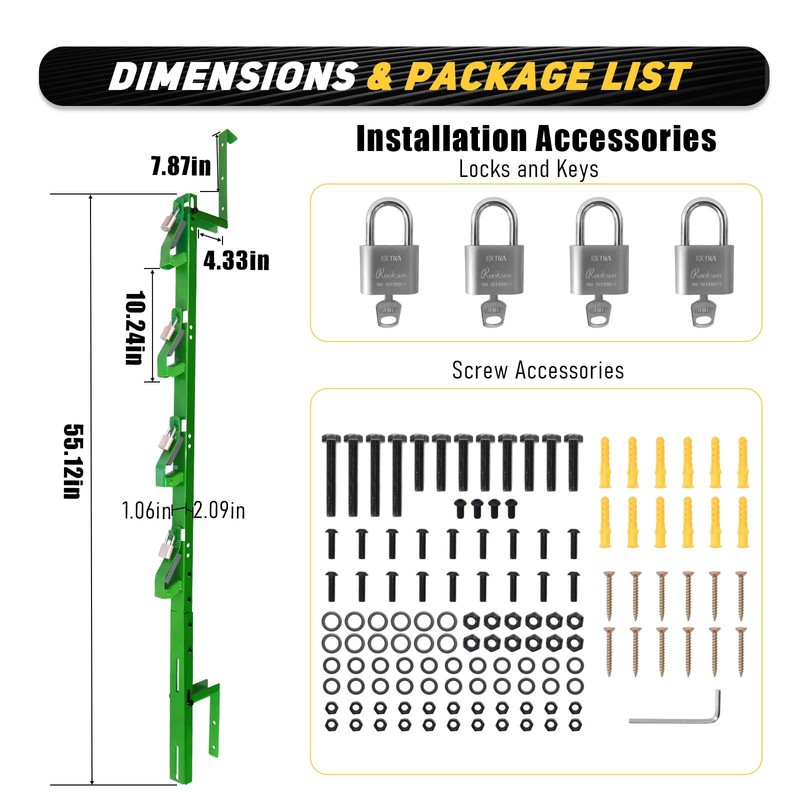 Green 4 Place Trimmer Weed Eater Rack for Open &
