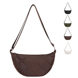 LOCCY Women's Crescent Moon Crossbody Shoulder Bag, Nylon Portable Crescent Moon Shoulder Bag with Adjustable Strap, coffee