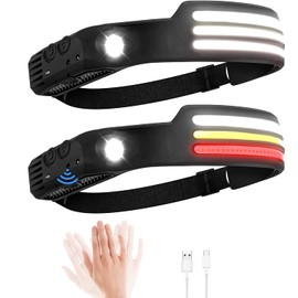 Lámparas Frontales de Campismo y Marcha Recargables, Linternas de Faros de Barra led con Sensores de Movimiento, Faros LED Impermeables de 10 Modos para Acampar, Senderismo y Correr