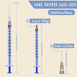 Jiaxix 1ml 26 G 1/2inch Lab Supplies 100Pack Individually Packaged