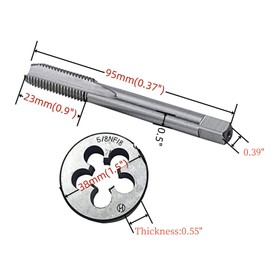 5/8"-18 NF HSS Tap And Die Set， Machine Thread Tap And NF Round Thread Die Right Hand