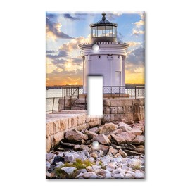 Art Plates 1 Gang Toggle Wall Plate - White Lighthouse on the Rocks