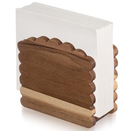 SiliFine Scalloped Wood Napkin Holder for Table Acacia Wood Upright Napkin Dispenser Standing Stylish Guest Towel Paper Holder for Kitchen Dining Room Wedding Party Cocktail Restaurant Hotel Use