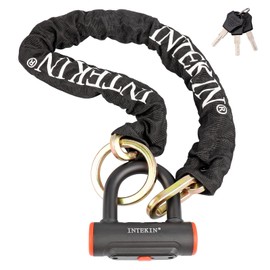 INTEKIN Motorcycle Lock 3.3FT/100cm Bicycle Chain Locks 8mm/10mm Thick Bike Lock Heavy Duty Security Chain Anti Theft with 16mm U-Lock for Bikes, Gates, E-Bikes