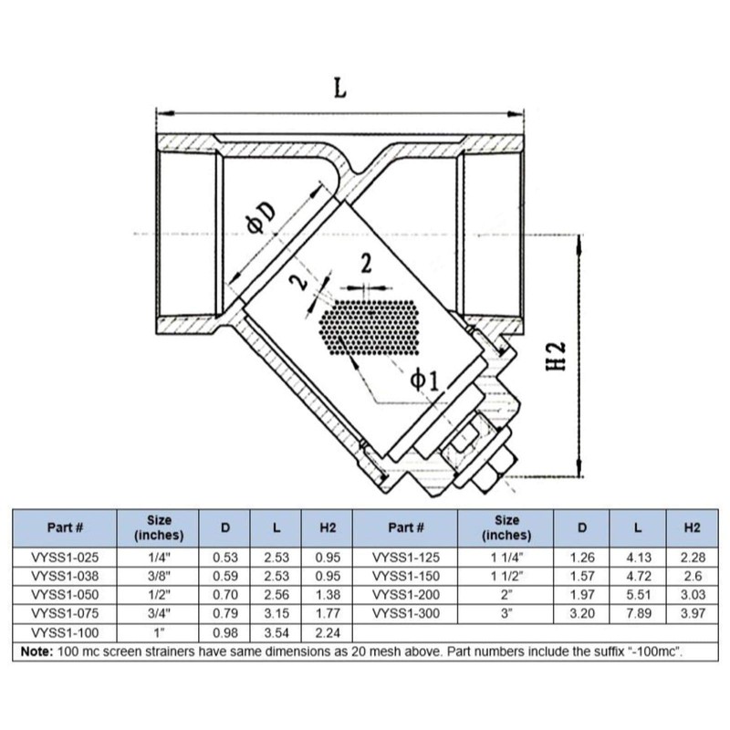 DuraChoice 1/4" Stainless Steel Y-Strainer - 800WOG, FxF NPT 100mc