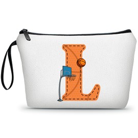 ARIOSEY Football Birthday Appreciation Graduation Gifts Small Initial Makeup Toiletry Bag for Her Women Teacher Stuff Friend Girl-A, Basketball, L