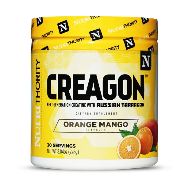 Nutrithority Creagon Next Generation Creatine, Orange Mango, 30 Servings - Improve Muscle Recovery, Russian Tarragon Infused Creatine Post Workout Drink - Build Muscle, Strength, and Gains