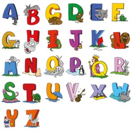lepni.me English Alphabet Wall Art Letters with Animals | ABC for Kids and Toddlers | Cartoon Wall Stickers Decoration for Nursery Bedroom | Playroom | Classroom | Kindergarten (Large, Alphabet)
