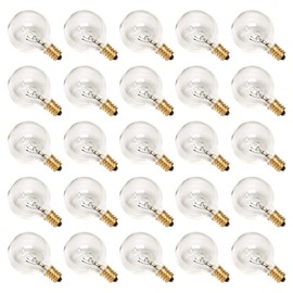 rincentd G40 Replacement Bulbs, 120V 5 Watt Clear Globe Incandescent Light Bulbs fits E12 C7 Candelabra Base, Dimmable String Light Bulbs Replacement for Indoor Outdoor Patio Decor, (25 Pack)