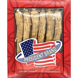 President Brand American Ginseng SKU 0160PB-L4 |Wisconsin Ginseng Root |Culticate Ginseng Root|总统牌美国花旗参|總統牌美國花旗參|Nhân Sâm Mỹ |미국인삼|Large Long|4oz Box, 大直枝