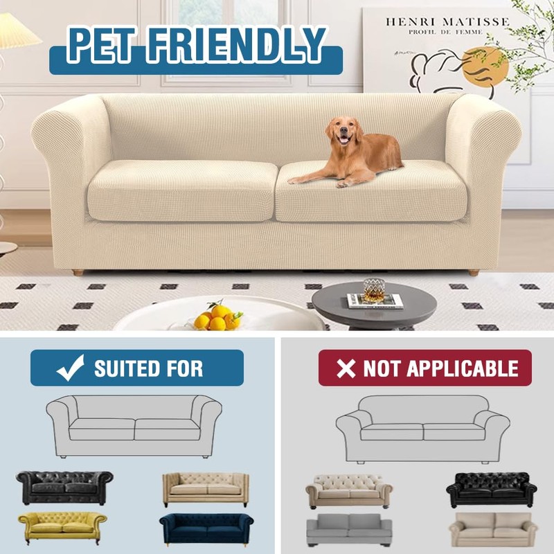 H.VERSAILTEX 3 Pieces Stretch Chesterfield Sofa Covers for 2 Cushion