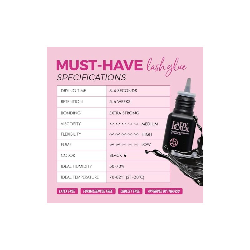 Pegamento de extensión de pestañas negro para mujer, 5 ml,