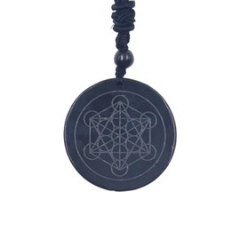 Shungite Anti-Radiation EMF Metatron Cube Energy Necklace,Metatron Cube Emf Protection Necklace for Men Women,Black