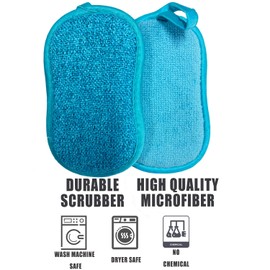 Surfela Pack of 6 Washing Up Sponge Large Cleaning Sponge Kitchen Sponge Washable Washing Sponge Sustainable Microfibre Double Sponges Scourer Ideal for Sinks, Dishes, Cookers, Kitchen