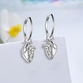 Daixiya Anatomical Heart Earrings 925 Sterling Silver Goth Accessories Anatomy Heart Earrings Hoop Anatomical Heart Jewelry Gifts for Women