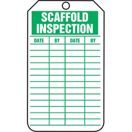 Accuform TRS325PTM Accuform RP-Plastic Jumbo Tag, Legend "Scaffold Inspection", 8-1/2" Length x 3-7/8" Width x 0.015" Thickness, Green On White (Pack of 5)