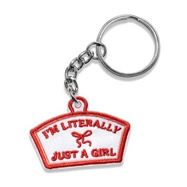 I'm Literally Just A Girl Keychain Patch 2.5 Inches Funny Bow Girly Cute Anxiety Meme Embroidered Fabric Patch Keyring Decor Gifts Car Keys, Backpacks, Handbags, Purse DIY Accessories Gifts for Friend