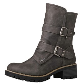 GLOBALWIN Lace up Mid Calf Motorcycle Fashion Festival Boots Combat Riding Military Boots for Women Grey Size 10