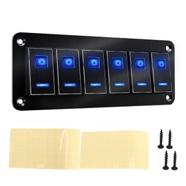 Marine Switch Panel, ON Off Toggle Switch Panel, 6 Gang Waterproof 30A 5 PIN Marine Rocker Switch Panel Blue Backlit Switch for Car Truck RV UTV ATV