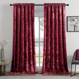 SMILETIME Burgundy Red Crushed Velvet Curtains 52x84inch Rod Pocket Luxurious Thermal Insulated Soundproof Drapes Soft and Durable Light-Filtering Window Treatments for Living Room Bedroom, 2 Panels