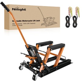 Nilight Motorcycle Lift Jack 1500 LBS Hydraulic Lifts ATV Scissor Jacks with Wheel Foot Pedal Handle Ratchet Belt Heavy Duty Lifter Stand Hoist Table for Dirt Bike Garage Storage Repair Tool,Orange