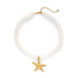 SHANTYSON Starfish Pendant Puka Shell Necklace, Natural Seashell Surfer Clam Chips Necklace for Women, Hawaiian VSCO Boho Summer Beach Pooka Choker Necklaces Adjustable