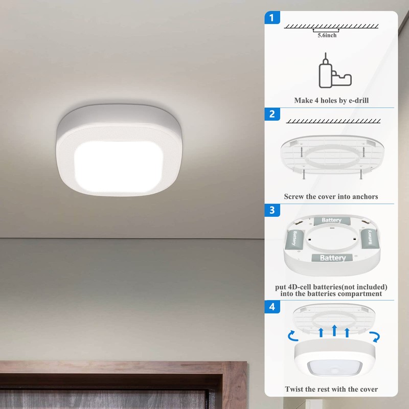 WhitePoplar Closet Light, Battery Operated Ceiling Motion Sensor LED Light,