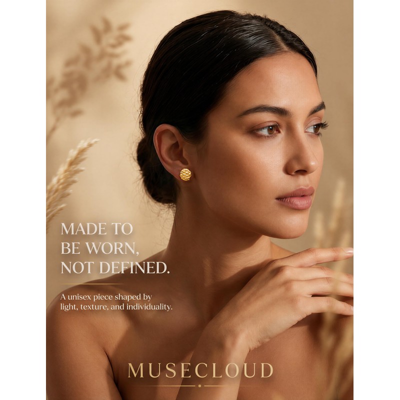 MUSECLOUD 14K Gold Plated Nugget Earrings for Men, M, Round,