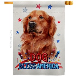 Breeze Decor Patriotic Red Golden Retriever House Flag Dog Puppy Spoiled Paw Canine Fur Pet Nature Farm Animal Creature Decoration Banner Small Garden Yard Gift Double-Sided, Made in USA