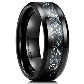 King Will Dragon 8mm Tungsten Carbide Ring for Mens Black Celtic Wedding Band Comfort Fit 7.5