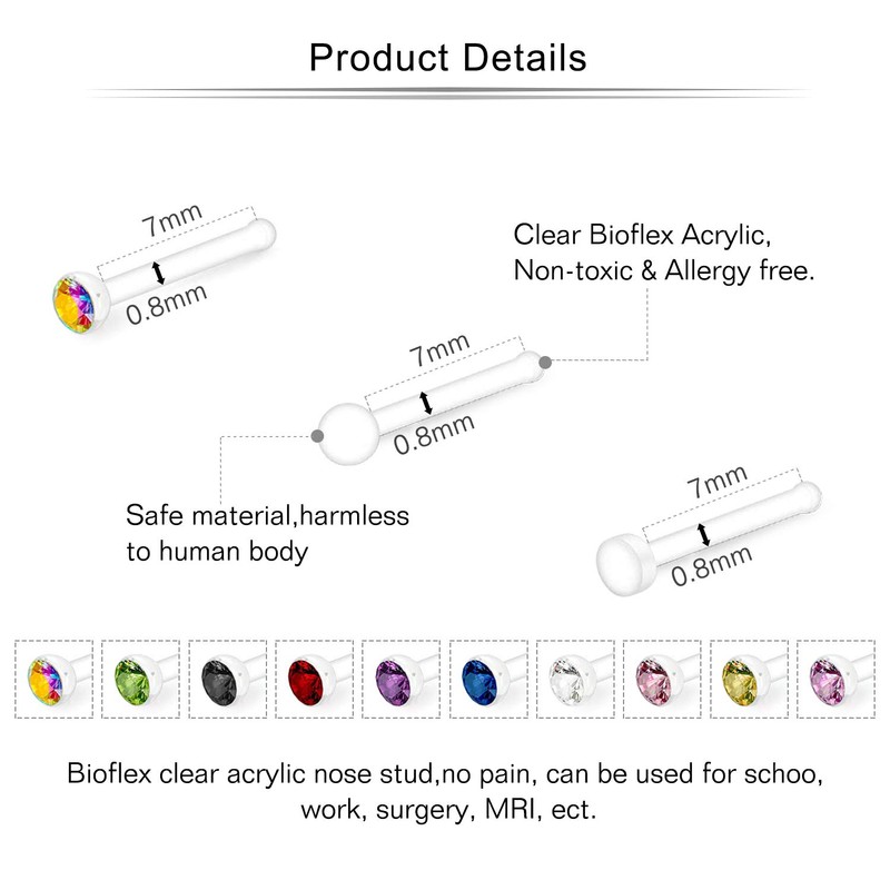 Mayhoop 18G 20G Nose Piercing Bioflex Retainer Flexible Plastic Nose