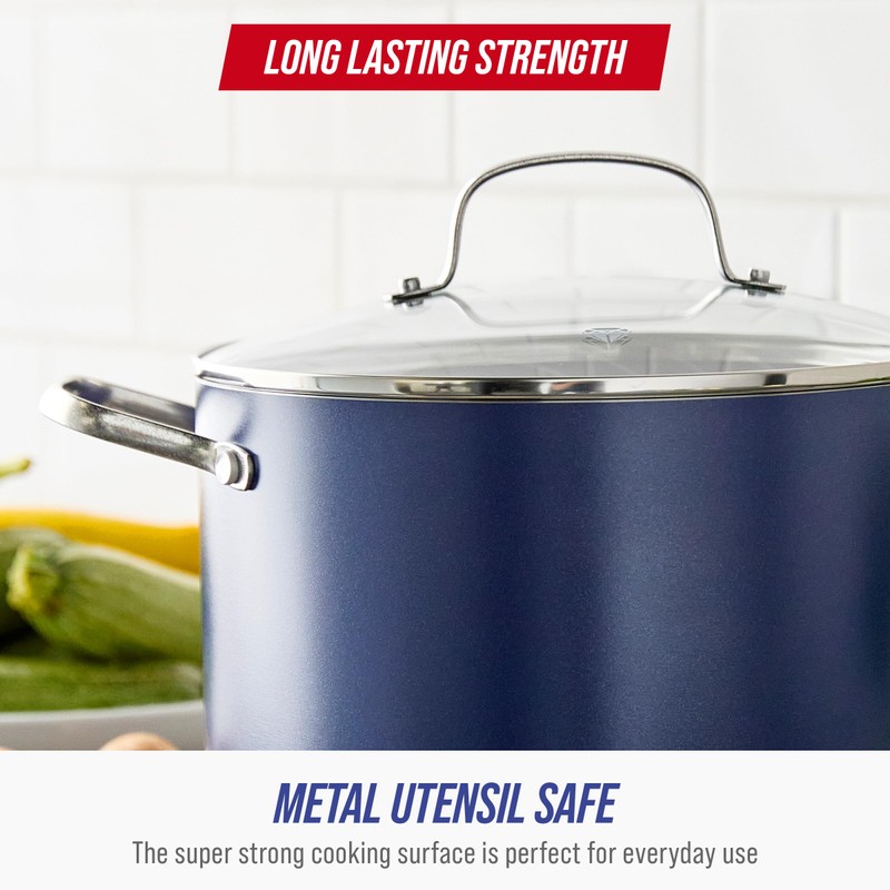 Blue Diamond 8QT Nonstick Stockpot with Glass Lid, PFAS-Free Ceramic,
