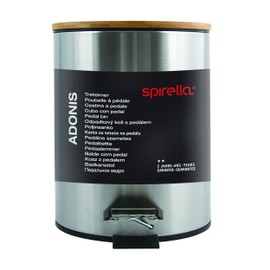 Spirella Adonis Cosmetic Bin 3 Litres Stainless Steel Bamboo with Soft-Close Mechanism and Inner Bucket Bathroom Bin Soft Close Waste Bin Silver