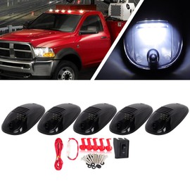 LBRST 5x Cab Roof Marker Lights Assembly+Wiring Pack for 2003-2016 Dodge Ram 1500 2500 3500 Truck SUV 9 LED Smoke Lens Clear Light Top Light Clearance Running Lamp Cab Roof Running Light