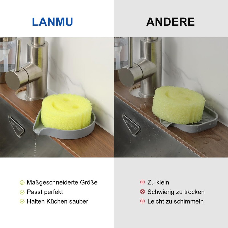LANMU Silicone Smiley Face Sponge Holder for Kitchen Sink, Sink