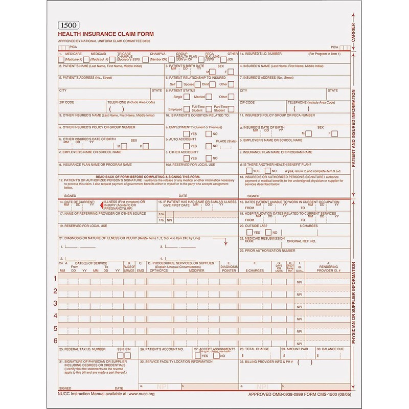 TOPS 50135RV CMS 1500 Claim Form,Laser,20 lb,8-1/2-Inch x11-Inch ,250/PK,8PK,WE